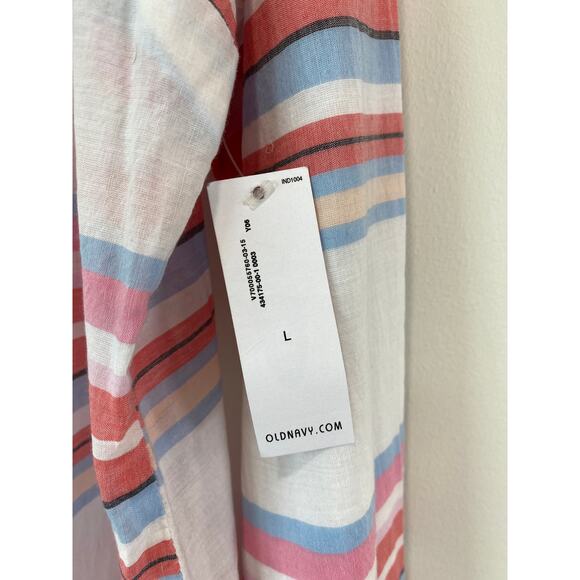 Old Navy Striped Fringe Cotton Shirt Tunic Cover Up Kimono Size L Resort Beachy - Picture 6 of 10